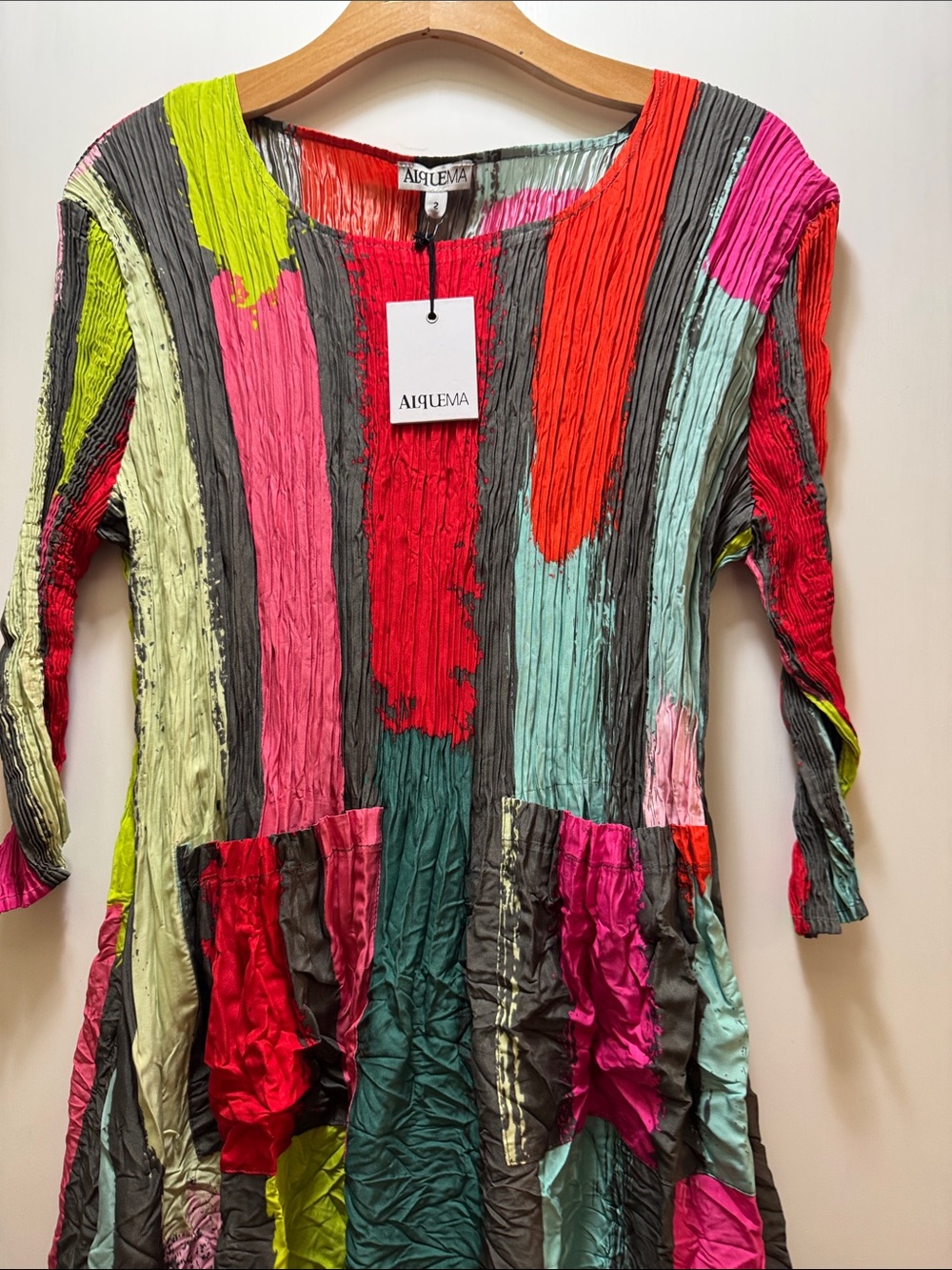 Alquema Multicolor Crinkle Stripe Tunic Dress